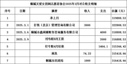 2025年3月收支明细